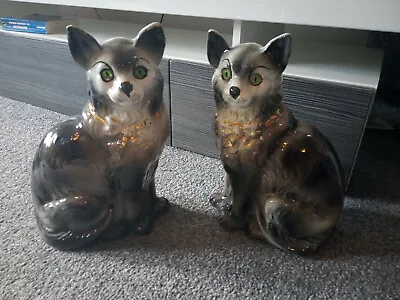 Buy Pair Of Antique Bo'ness Scottish Pottery Fireplace Cats With Glass Eyes • 150£
