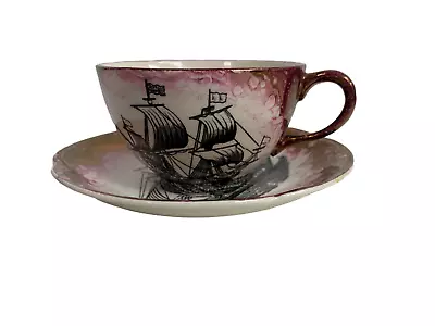 Buy Vintage Gray's Pottery England Purple Clipper Nautical Teacup & Saucer Set • 14.18£