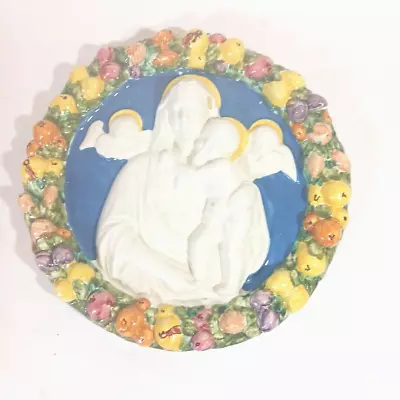 Buy Vtg Della Robbia Virgin Mary Mother Mary Jesus Infant Majolica Wall Plaque • 161.03£