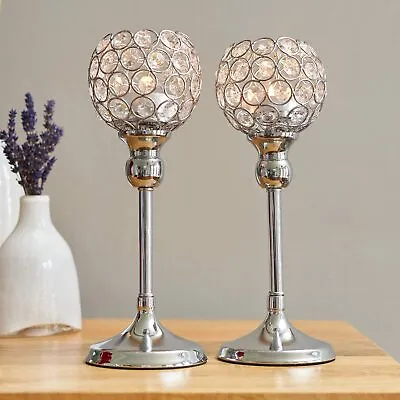 Buy 2pk Crystal Candle Holders Silver Decoration Glass Ornaments Home Wedding Decor • 19.95£