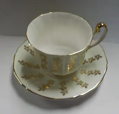 Buy Royal Adderley Fine Bone China Teacup & Saucer Pastel Green & Gold Gilt Leaves • 12.32£