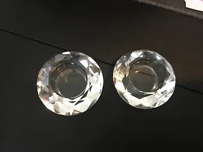 Buy Pair Diamond Cut Crystal Type Glass Tea Light Candle Holders • 12.99£
