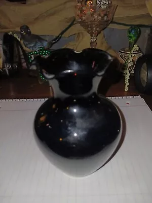 Buy Vintage Black Amethyst Glass Vase With Ruffled Edge 4 1/2  Tall   • 12.55£