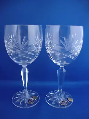 Buy 2 X Bohemia Crystal Heritage Cut Pattern Wine Glasses New With Stickers & Signed • 24.95£