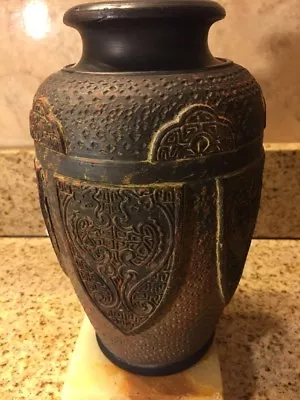 Buy 1920s Art Deco Tokanabe Ware Black Japanese Pottery 8 1/2  Vase Shield Design • 27.85£