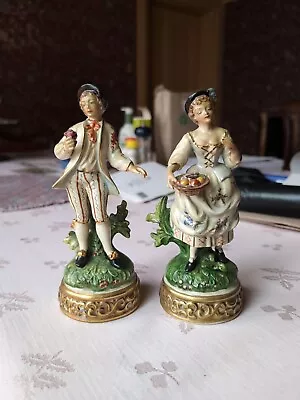 Buy Set Of 2 Antique Estate Find Capodimonte Porcelain Couple 8” Figurines • 110£