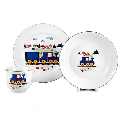 Buy 3pc Blue Train Children's Dinnerware Set Kids' Porcelain Plates & Mug Thun Czech • 37.90£