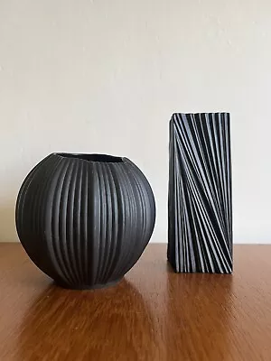 Buy Mid Century Black Porcelain German Vases By Kaiser And Rosenthal • 79£