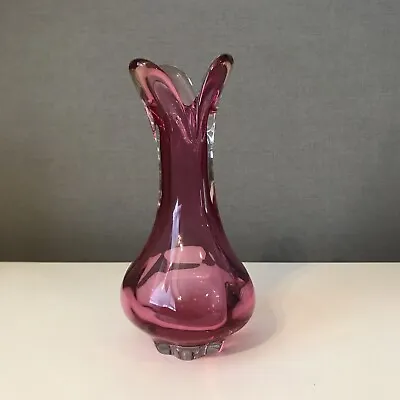 Buy Vintage Chribska Czech Josef Hospodka Pink And Clear Art Glass Vase 22cm • 24.99£