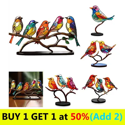 Buy Double Sided Multicolor Style Stained Glass Birds On Branch Desktop Ornaments • 10.99£