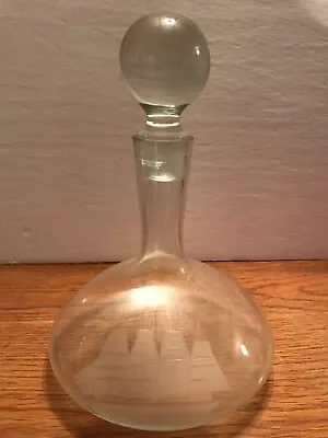 Buy Vintage Blown Glass Decanter Etched Clipper Ship Heavy Ball Stopper Barware • 23.62£