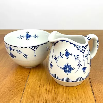 Buy Vintage Furnivals / Mason’s Blue Denmark Milk Jug Creamer & Sugar Bowl Set #1 • 12.50£