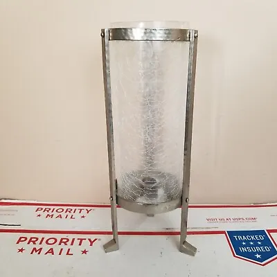 Buy VTG Crackle Glass Candle Holder Vase Cylinder Metal Chrome Footed Pillar MCM • 94.87£