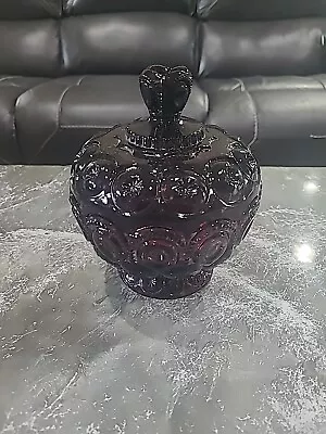 Buy Vintage LE Smith Amethyst Glass Moon & Stars Lidded Compote/Candy Dish • 127.88£