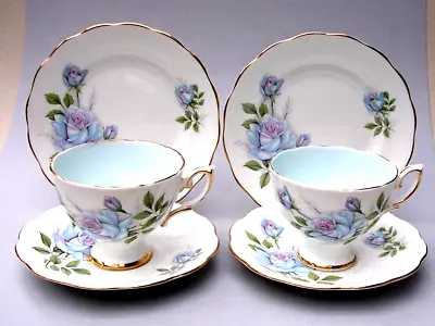 Buy Royal Standard - Two Fine Bone China Trios - Fascination - Blue / Pink Roses • 5.99£