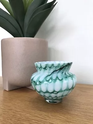 Buy Vintage Antique Bohemian Franz Welz Green Harlequin Honeycomb Spatter Glass Vase • 12£