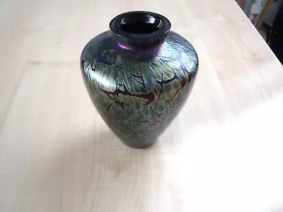 Buy Iridescant Blue Vase, Lovely Detail, Royal Brierley? • 10£