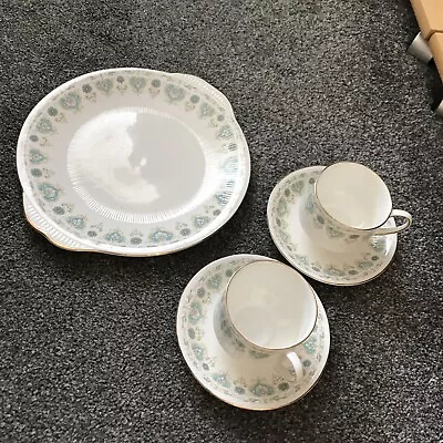 Buy 12a)vintage Royal Standard, 2 White & Green Bone China Cup & Saucers, Cake Plate • 4£