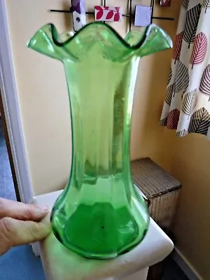 Buy Art Nouveau Green Glass Vase 17cm • 10£