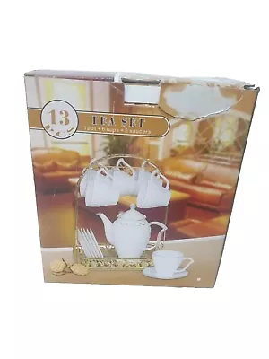 Buy 14Pc Tea Set GOLD TRIM 175 ML Cup With Saucer Teapot And Metal Stand  • 34.99£