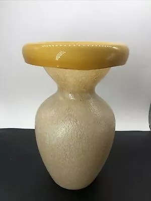 Buy Vintage Studio Art Glass Vase MCM Rolled Edge Yellow Ochre • 182.92£