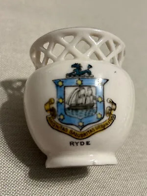 Buy Crested Gemma China Model Pierced Vase C.1918 Arms Of Ryde  Isle Of Wight C.1920 • 4.99£
