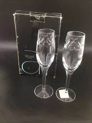 Buy 2 Stuart Crystal Luna Flute Glasses 9.5  Tall Boxed With Labels Good Condition • 9.99£
