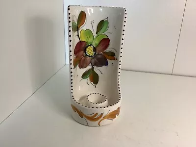 Buy Vintage. Hand Painted Spanish Ceramic Candle Stick Holder. Handle. Floral. • 8£
