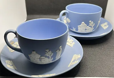Buy Vintage Wedgwood Blue Jasperware Matte Tea Cup And Saucer Set Of 2 Classical • 77.84£