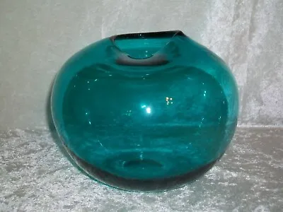 Buy Scandinavian Teal Blue Green Modern Bulbous Round Ball Art Glass Rose Bowl Vase • 52.43£
