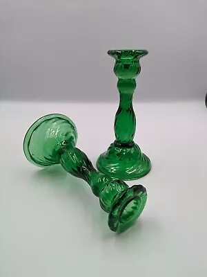 Buy PAIR Green Swirl Glass Candlesticks Candle Holders 16.6cm High Mantle Prop Vgc • 24£