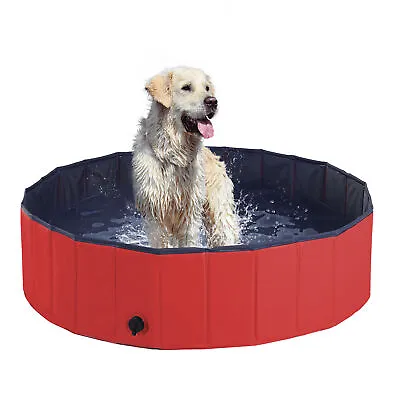 Buy PawHut Pet Paddling Pool Cat Dog Indoor/ Outdoor Foldable 120cm Diameter Red • 29.99£