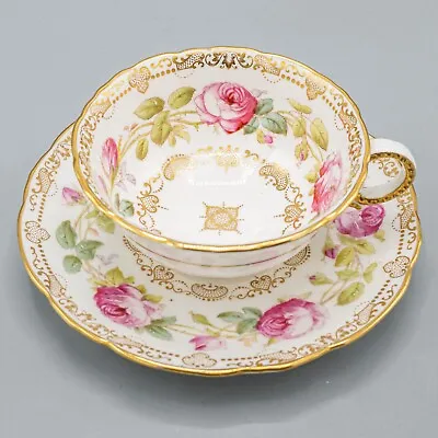 Buy READ Cauldon England Pink Cabbage Rose Gold Chain N4098 Cup & Saucer • 96.42£