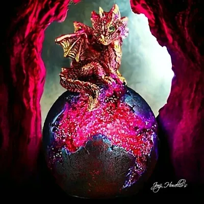 Buy Dragon Baby Red Crystal Geode Egg Ornament LED Light Guardian Protector Home • 13.90£