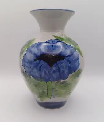 Buy Highland Stoneware Pottery Blue Anemone Flower Vase 17.6cm Tall • 12.99£