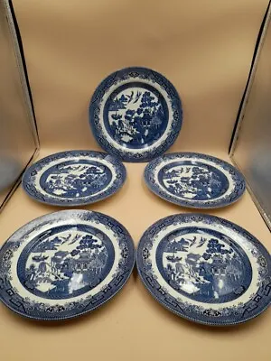 Buy 5 X Vtg Churchill Blue Willow Dinner Plate Staffordshire England  • 26£