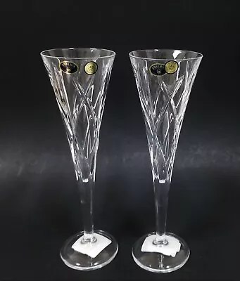 Buy 2 Pcs Of Bohemia 24% Pbo Lead Crystals+clear Champagne,flute+stem Glass-czech • 52.47£