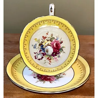 Buy Hammersley & Co Bone China Teacup Saucer Set Yellow Floral Gold Rim • 30.74£