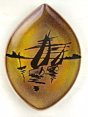 Buy Vintage POOLE POTTERY Aegean Teardrop Shape 91 Decorative Plate Dish - Boats 70s • 15£