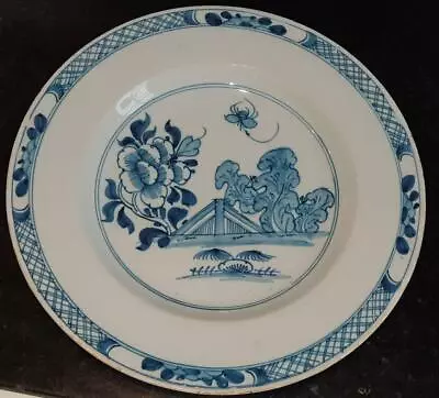 Buy Good 18th C Delft Plate Peony & Fence Pattern With Just Minor Fritting C 1780+ • 64.99£
