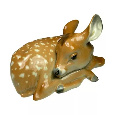 Buy Vintage Lomonosov Porcelain Resting Fawn Deer Figurine Russia • 38.54£