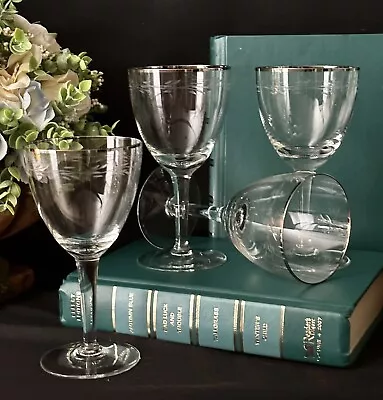 Buy Gorham Crystal Chanson Platinum Wine Glasses Vintage Etched Silver Riimmed - 4 * • 78.78£