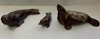 Buy VINTAGE 1970's BROWN CERAMIC SET OF 3 SEALS FOSTERS CORNISH HONEYCOMB POTTERY • 20£
