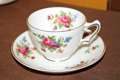 Buy CROWN STAFFORDSHIRE TEA CUP SAUCER ROSE FLORAL SPRAY PATTERN Fine Bone China • 16.63£
