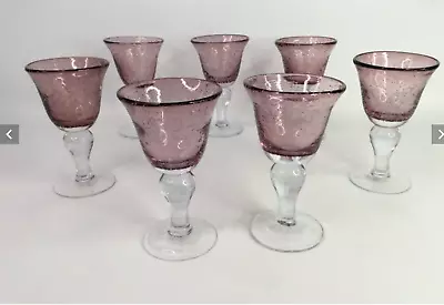 Buy *Vintage* Beautiful* Set Of Seven (7) Purple Bubble Glass Drinking Goblets, • 62.45£