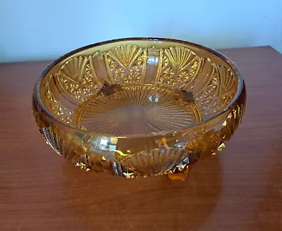 Buy Vintage Art Deco Amber Glass 4 Footed Bowl • 10£