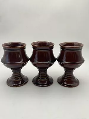 Buy Vintage Denmead Pottery Ceramic Goblet X 3 Brown Treacle  Glaze Retro 1970s  • 14.95£