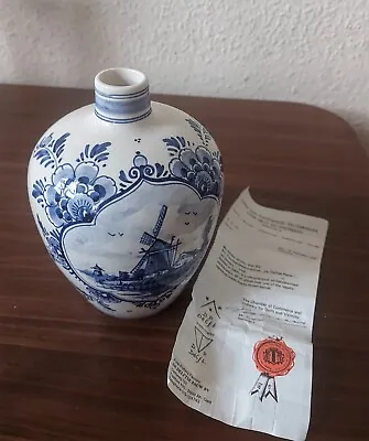 Buy Vintage Antique Delft White Blue Vase Earthware Authentic Certificate  • 33£