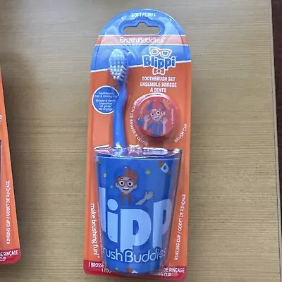 Buy NEW Children's Blippi Brush Buddies 3 Piece Soft Toothbrush, Cup, & Cap Set • 10.99£