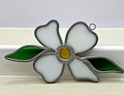 Buy Vintage Stained/Leaded Glass White Magnolia Flower Sun Catcher Window Decor • 10.39£
